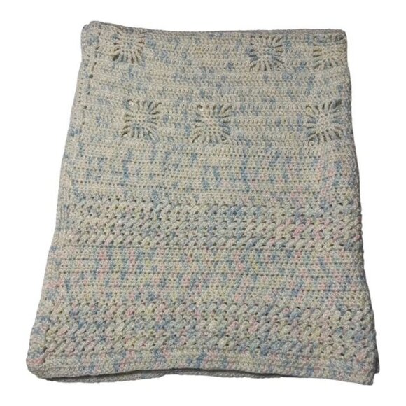 VTG Hand Crocheted Baby Blanket – Late 1990s to Early 2000s – Shimmering Pastel - Picture 1 of 5